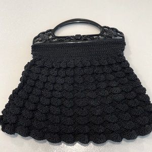 Vintage crocheted black detailed goth handbag